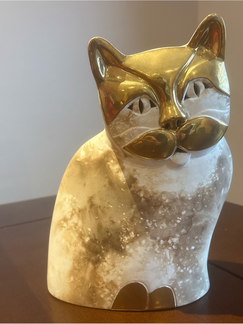 Vintage Pauline Pelletier Gilded Ceramic Cat Sculpture – Made in Quebec